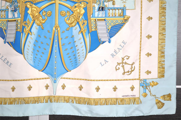 Authentic HERMES Carre 90 Scarf "VUE DU CARROSSE DE LA" Silk Light Blue 7400I