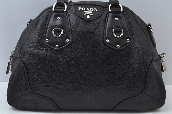 Authentic PRADA Vintage Leather 2Way Chain Shoulder Hand Bag Black 7402I