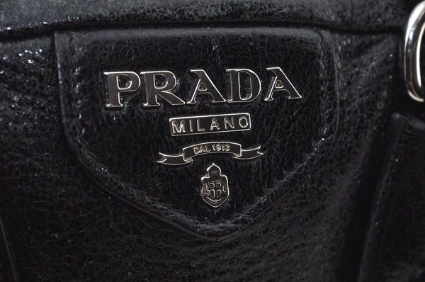 Authentic PRADA Vintage Leather 2Way Chain Shoulder Hand Bag Black 7402I