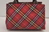 Authentic BURBERRY BLUE LABEL Check Hand Bag Purse Nylon Leather Red 7403J