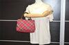 Authentic BURBERRY BLUE LABEL Check Hand Bag Purse Nylon Leather Red 7403J