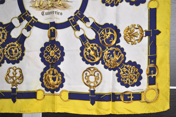 Authentic HERMES Carre 90 Scarf "CUIVRERIES" Silk Yellow 7404I