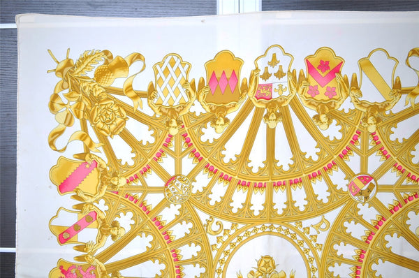 Authentic HERMES Carre 90 Scarf "BRITISH HERALDRY" Silk White 7407I