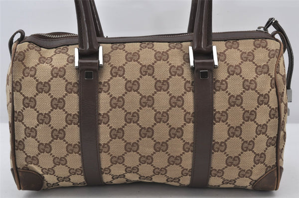 Authentic GUCCI Hand Boston Bag Purse GG Canvas Leather 30458 Brown 7408K