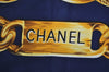 Authentic CHANEL Scarf Chain Motif CC Logo Silk Blue 7411G