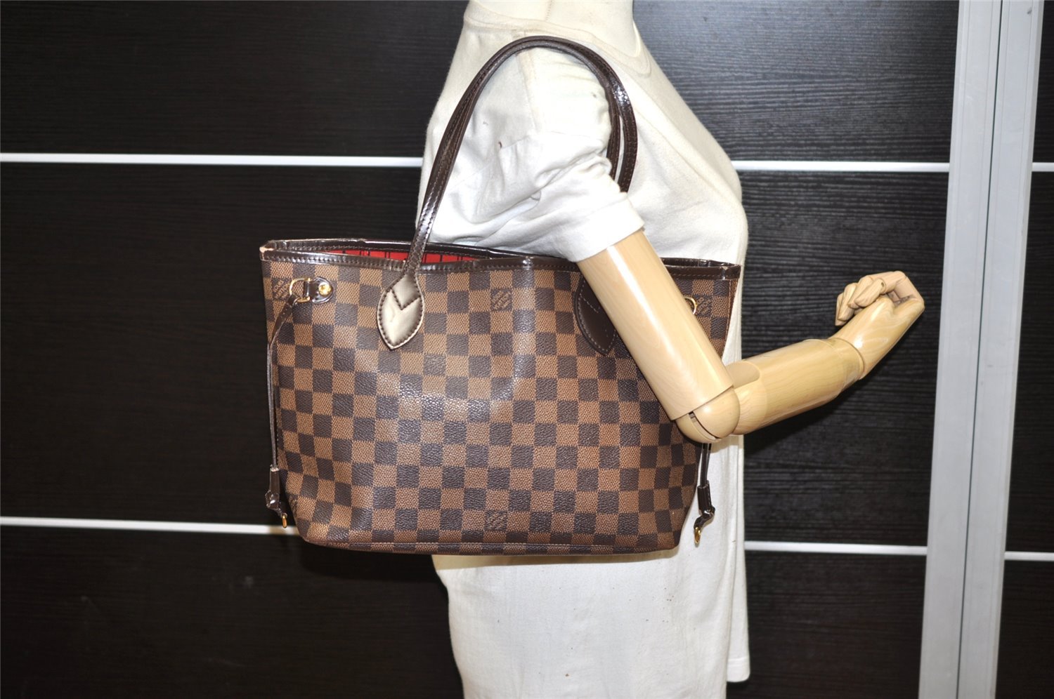 Authentic Louis Vuitton Damier Neverfull PM Shoulder Tote Bag N51109 LV 7412K