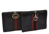 Authentic GUCCI Web Sherry Line Bifold Wallet Purse Leather Black 2Set 7413I