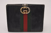 Authentic GUCCI Web Sherry Line Bifold Wallet Purse Leather Black 2Set 7413I