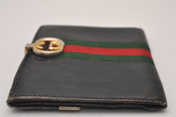 Authentic GUCCI Web Sherry Line Bifold Wallet Purse Leather Black 2Set 7413I