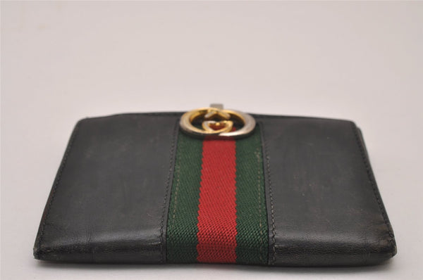 Authentic GUCCI Web Sherry Line Bifold Wallet Purse Leather Black 2Set 7413I