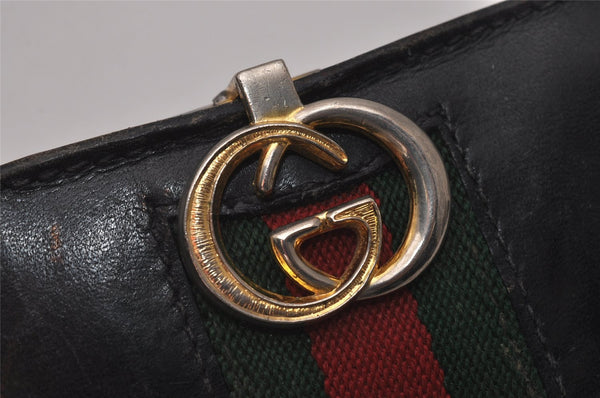 Authentic GUCCI Web Sherry Line Bifold Wallet Purse Leather Black 2Set 7413I