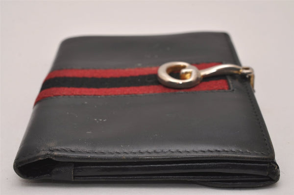 Authentic GUCCI Web Sherry Line Bifold Wallet Purse Leather Black 2Set 7413I