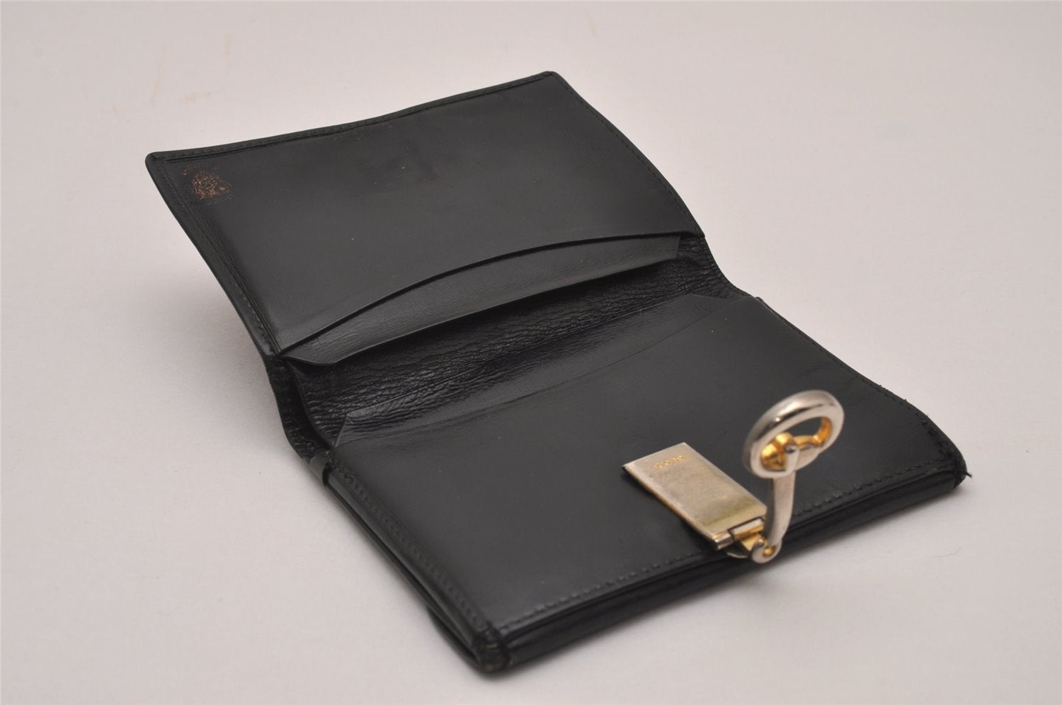 Authentic GUCCI Web Sherry Line Bifold Wallet Purse Leather Black 2Set 7413I