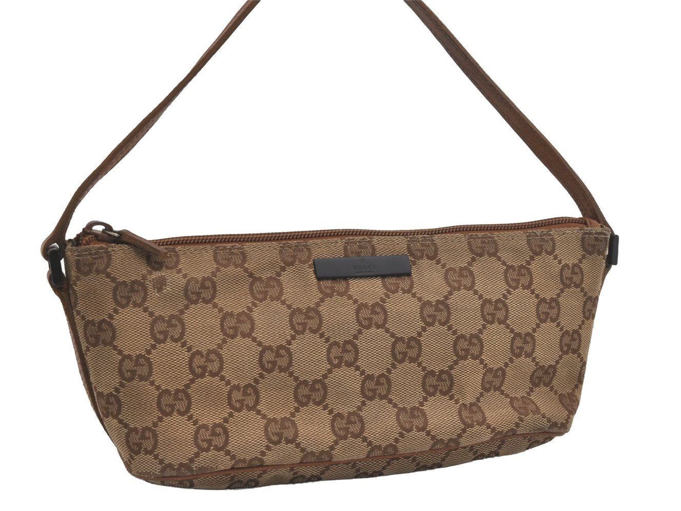 Authentic GUCCI Hand Bag Pouch Purse GG Canvas Leather 07198 Brown 7415I