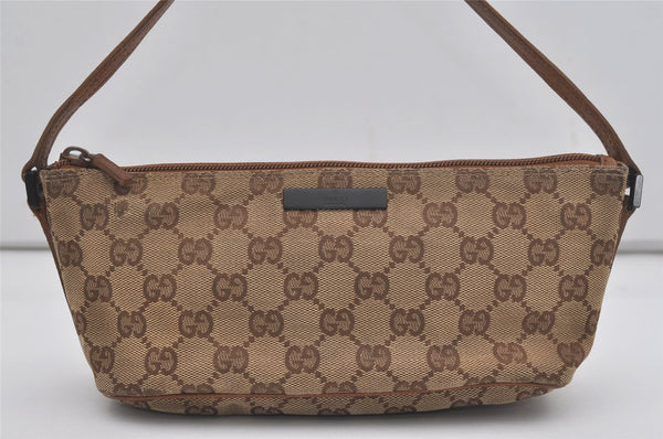 Authentic GUCCI Hand Bag Pouch Purse GG Canvas Leather 07198 Brown 7415I