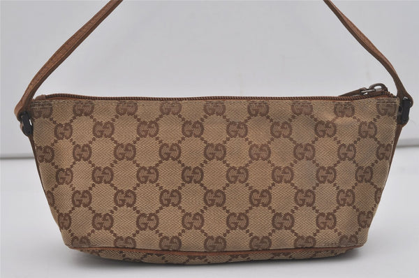 Authentic GUCCI Hand Bag Pouch Purse GG Canvas Leather 07198 Brown 7415I