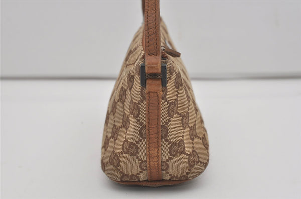 Authentic GUCCI Hand Bag Pouch Purse GG Canvas Leather 07198 Brown 7415I
