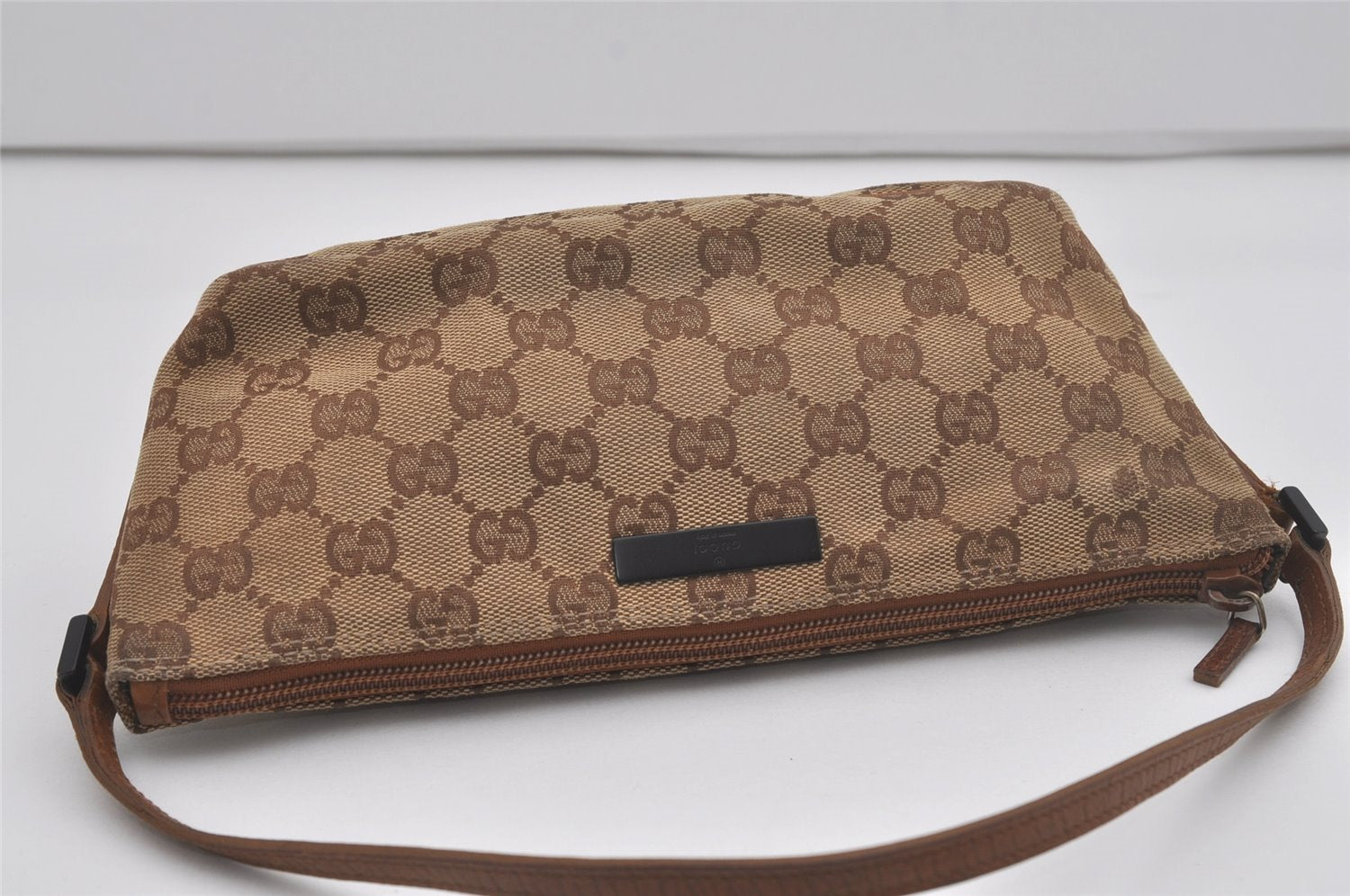 Authentic GUCCI Hand Bag Pouch Purse GG Canvas Leather 07198 Brown 7415I