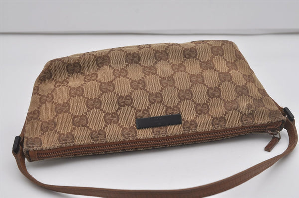 Authentic GUCCI Hand Bag Pouch Purse GG Canvas Leather 07198 Brown 7415I