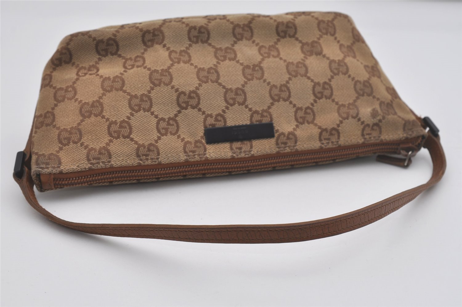 Authentic GUCCI Hand Bag Pouch Purse GG Canvas Leather 07198 Brown 7415I
