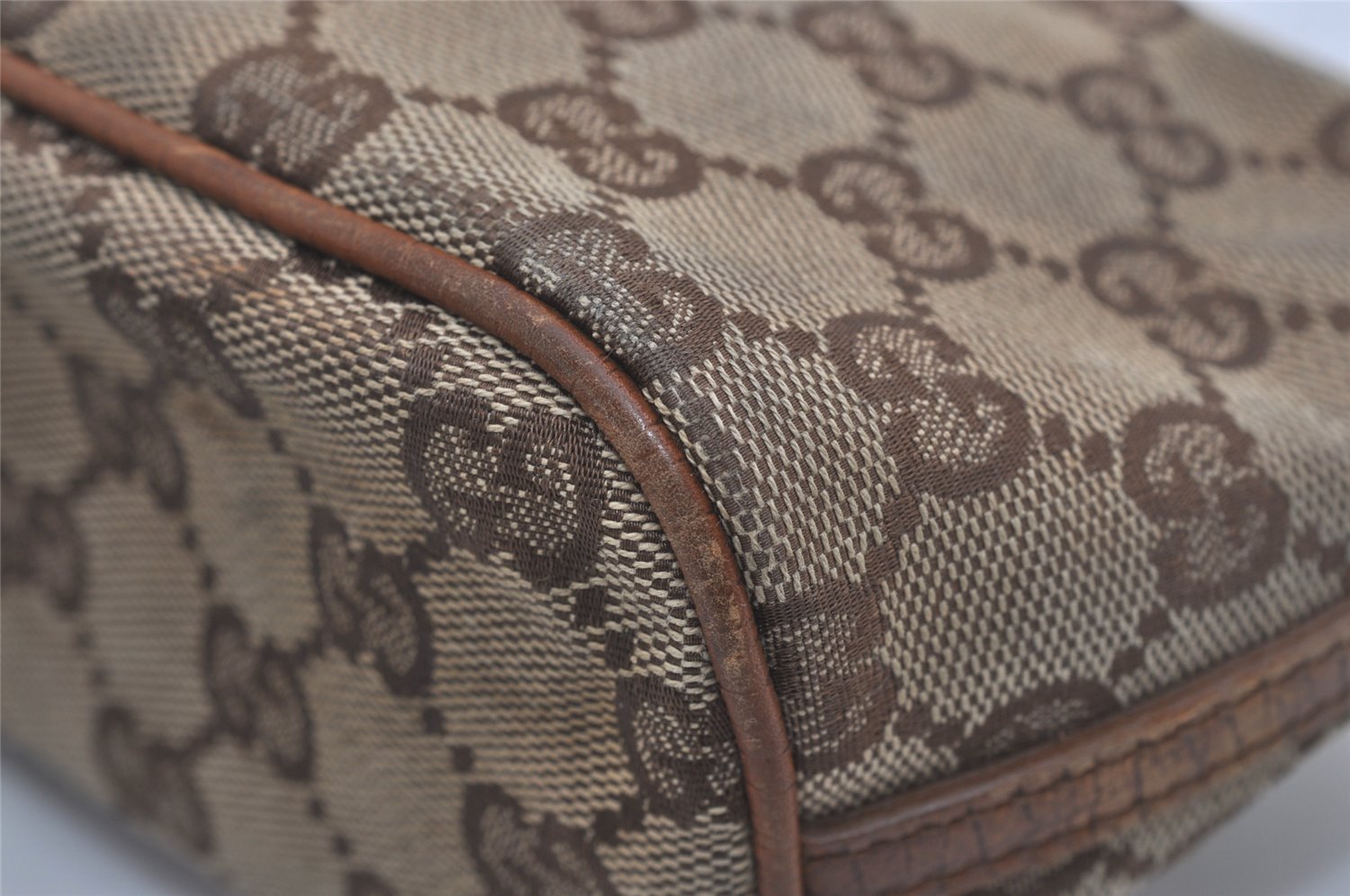 Authentic GUCCI Hand Bag Pouch Purse GG Canvas Leather 07198 Brown 7415I