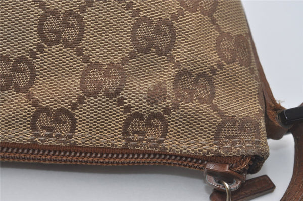 Authentic GUCCI Hand Bag Pouch Purse GG Canvas Leather 07198 Brown 7415I