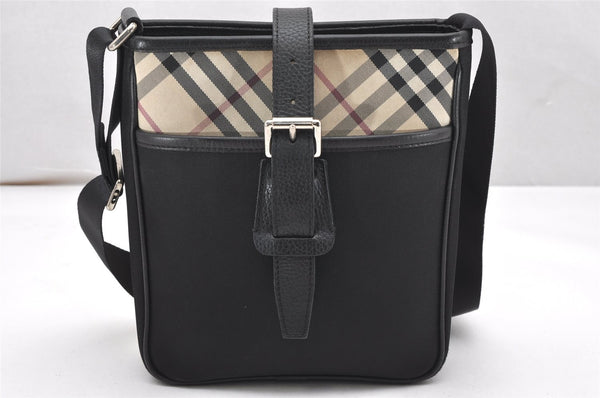 Authentic BURBERRY Nova Check Shoulder Cross Body Bag Nylon Leather Black 7416K