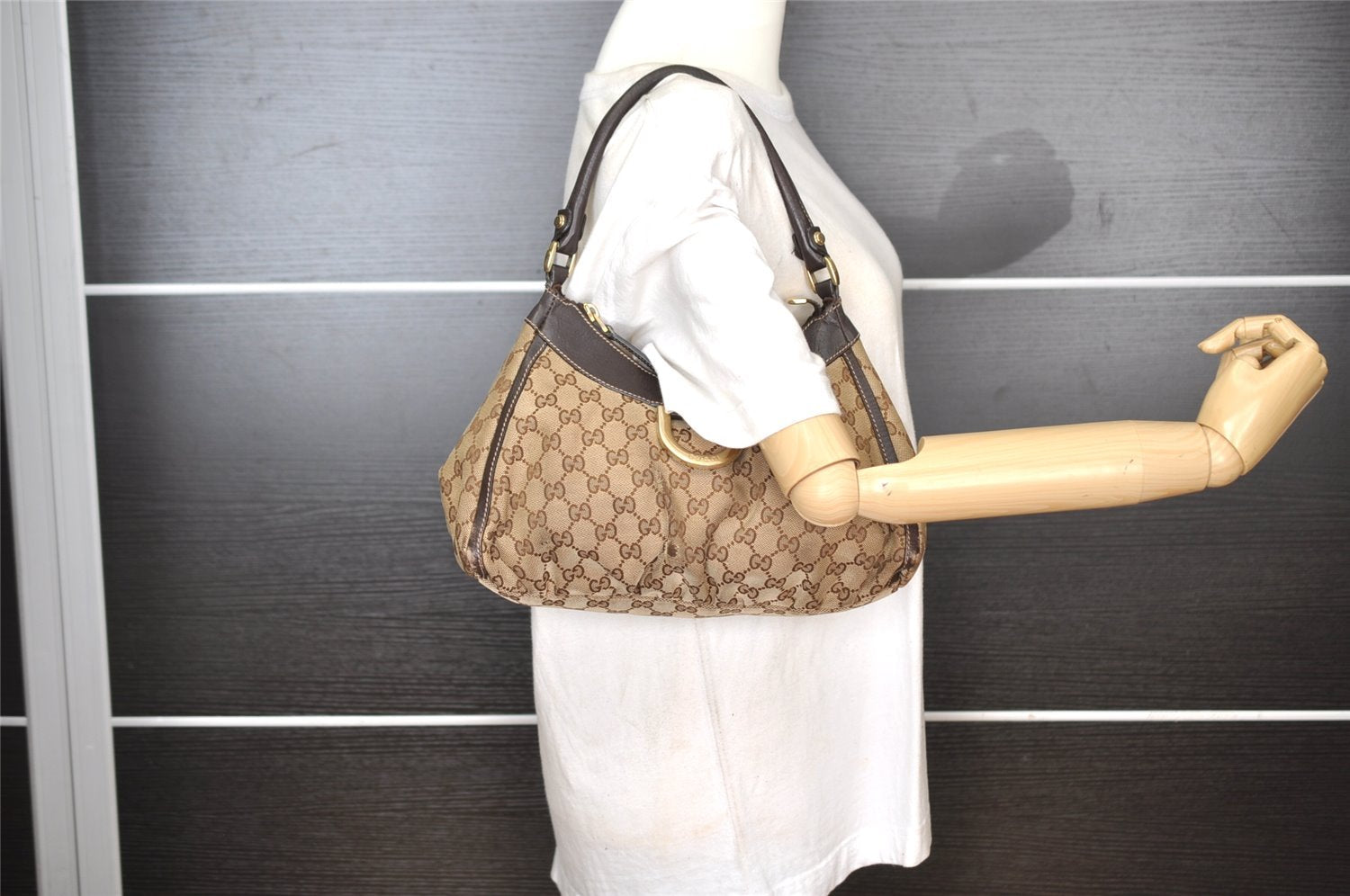 Authentic GUCCI Abbey Shoulder Hand Bag GG Canvas Leather 190525 Brown 7418I