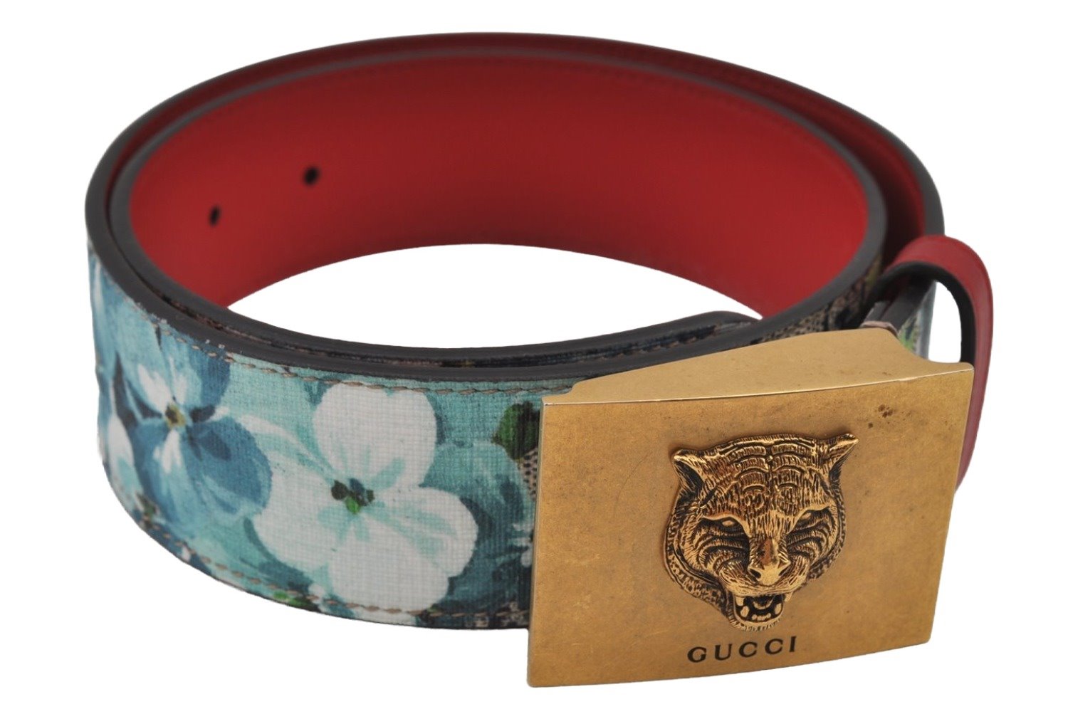 Auth GUCCI GG Blooms Metal Cat Belt GG PVC Leather 70cm 27.6