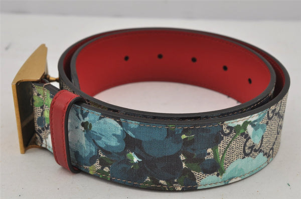 Auth GUCCI GG Blooms Metal Cat Belt GG PVC Leather 70cm 27.6" 546384 Blue 7418J