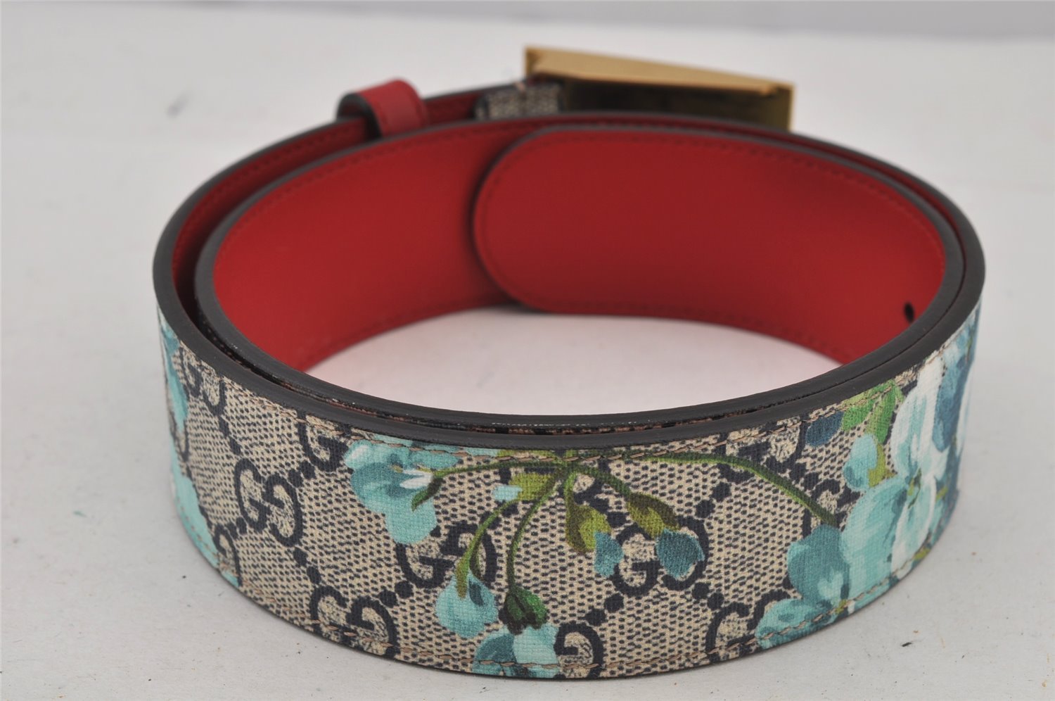 Auth GUCCI GG Blooms Metal Cat Belt GG PVC Leather 70cm 27.6