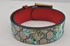 Auth GUCCI GG Blooms Metal Cat Belt GG PVC Leather 70cm 27.6" 546384 Blue 7418J