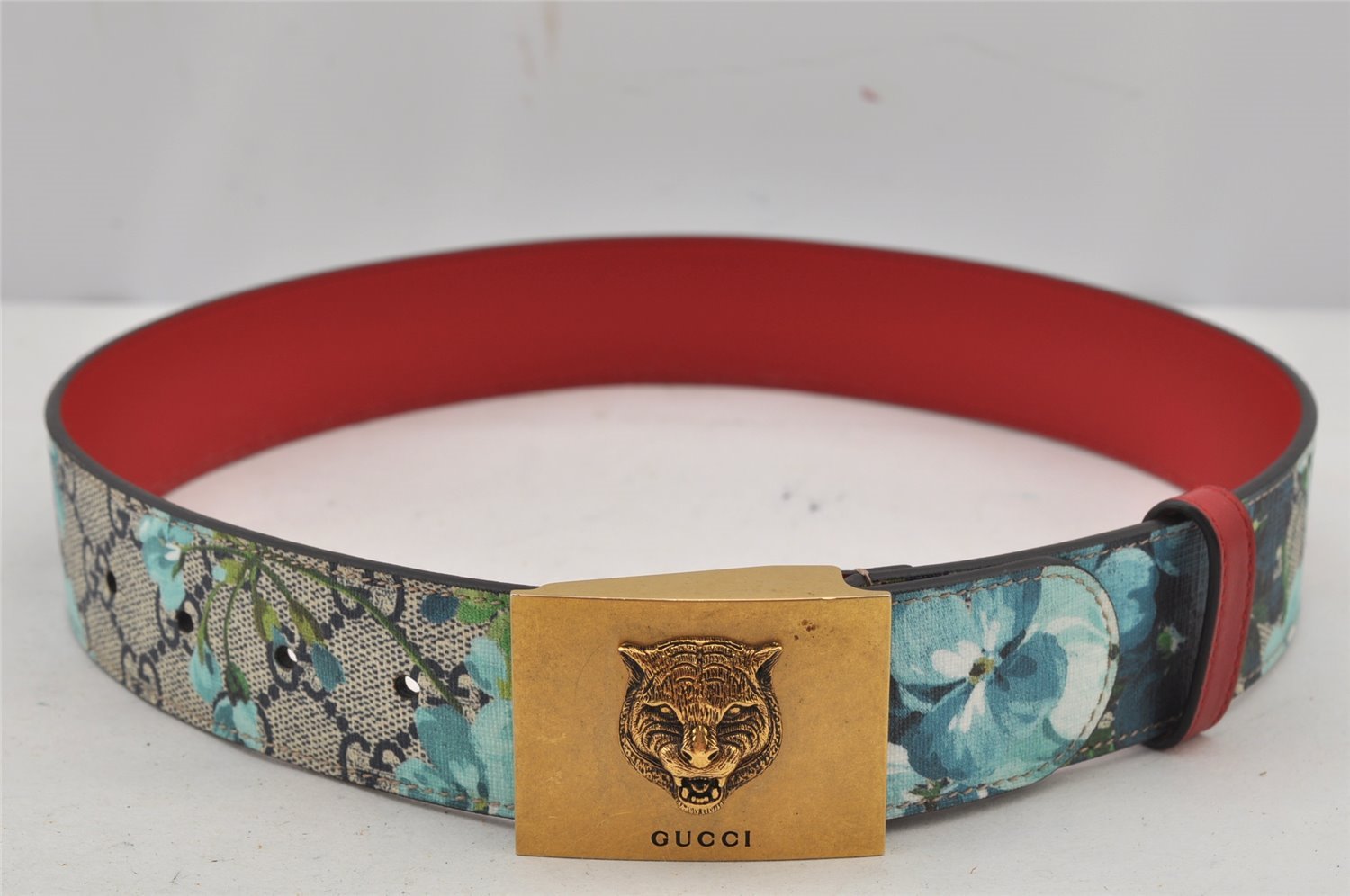 Auth GUCCI GG Blooms Metal Cat Belt GG PVC Leather 70cm 27.6