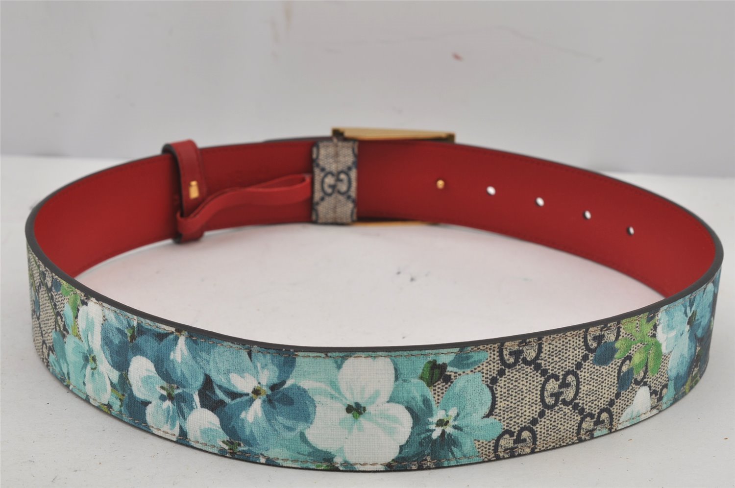 Auth GUCCI GG Blooms Metal Cat Belt GG PVC Leather 70cm 27.6