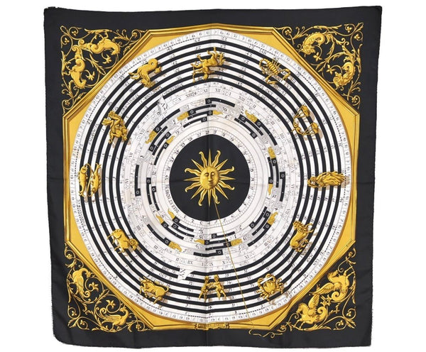 Authentic HERMES Carre 90 Scarf "DISE ET HORE" Silk Black 7421I