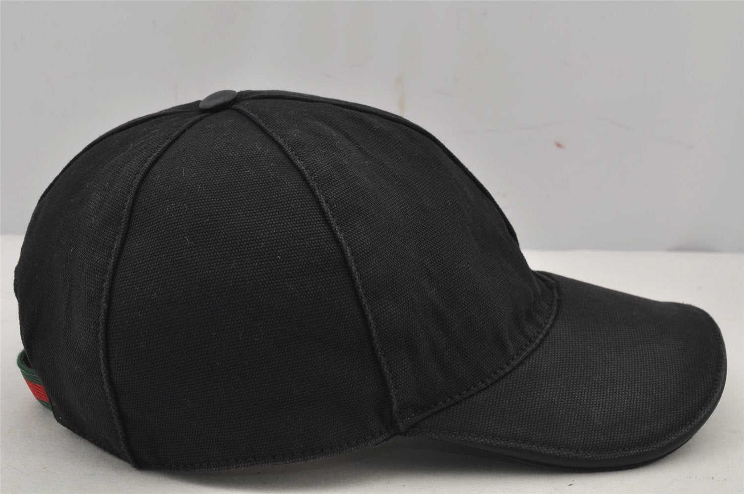 Authentic GUCCI Web Sherry Line Cap GG Canvas Leather Size L Black 7422J