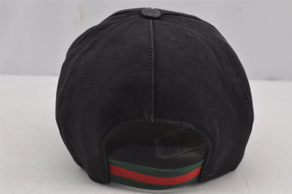 Authentic GUCCI Web Sherry Line Cap GG Canvas Leather Size L Black 7422J