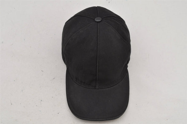 Authentic GUCCI Web Sherry Line Cap GG Canvas Leather Size L Black 7422J