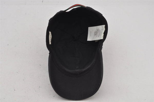 Authentic GUCCI Web Sherry Line Cap GG Canvas Leather Size L Black 7422J