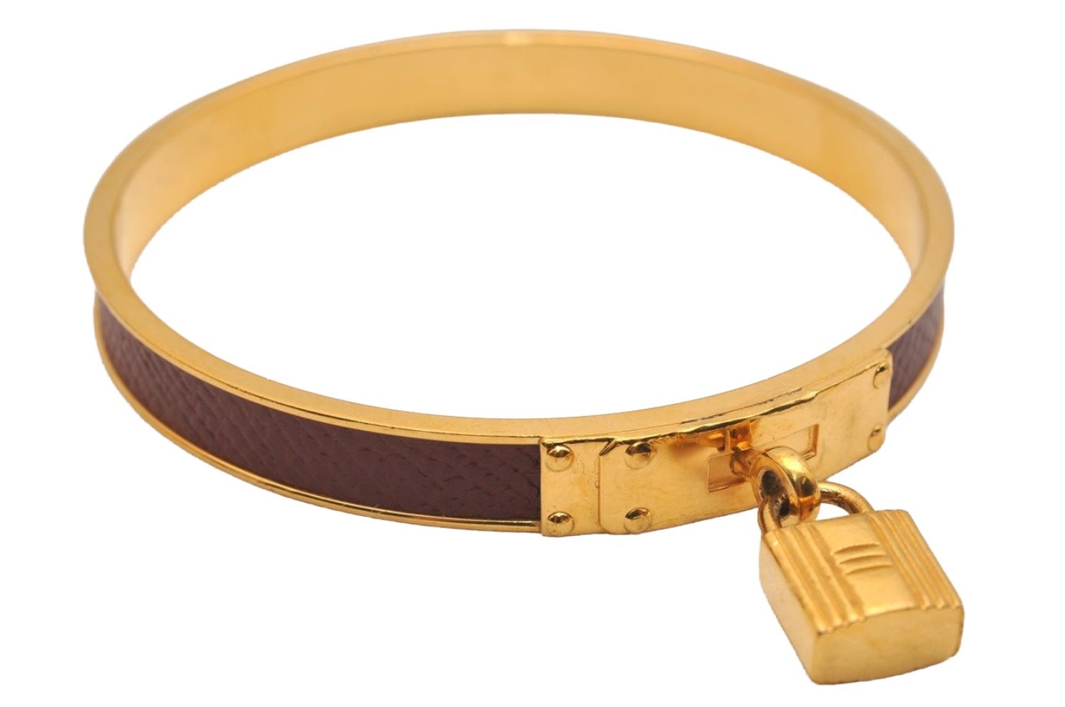 Authentic HERMES Kelly Cadena Bangle Bracelet Gold Bordeaux 7426J