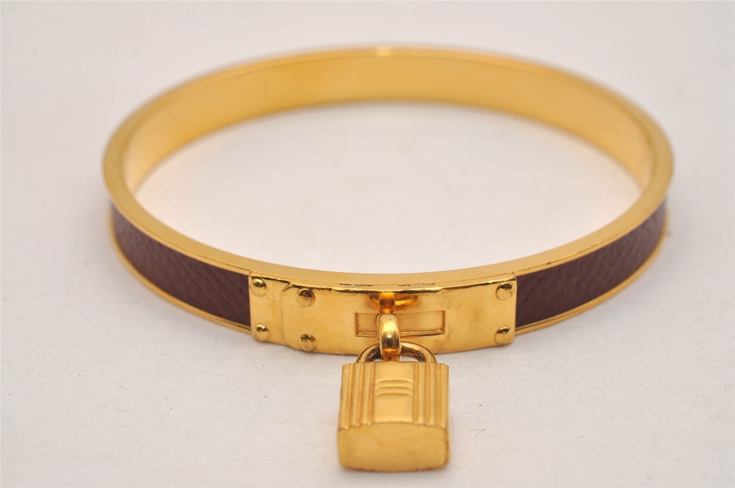 Authentic HERMES Kelly Cadena Bangle Bracelet Gold Bordeaux 7426J