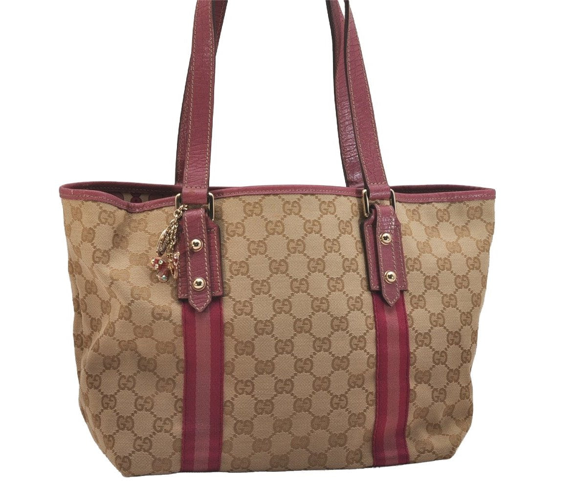 Authentic GUCCI Sherry Line Tote Bag GG Canvas Leather 137396 Beige Pink 7428J