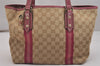 Authentic GUCCI Sherry Line Tote Bag GG Canvas Leather 137396 Beige Pink 7428J