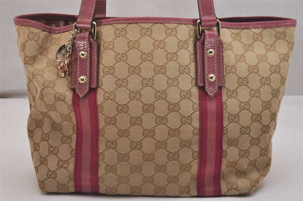 Authentic GUCCI Sherry Line Tote Bag GG Canvas Leather 137396 Beige Pink 7428J