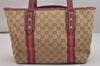 Authentic GUCCI Sherry Line Tote Bag GG Canvas Leather 137396 Beige Pink 7428J