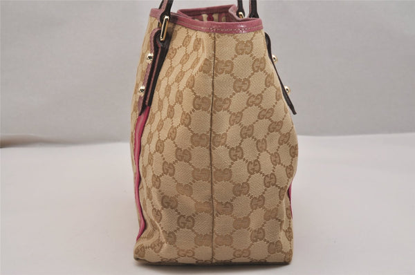 Authentic GUCCI Sherry Line Tote Bag GG Canvas Leather 137396 Beige Pink 7428J