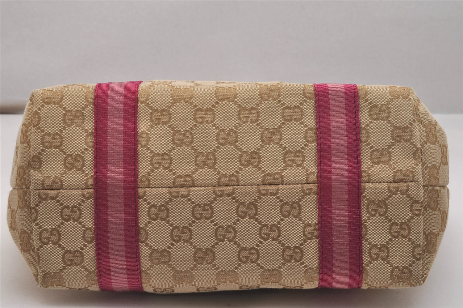 Authentic GUCCI Sherry Line Tote Bag GG Canvas Leather 137396 Beige Pink 7428J