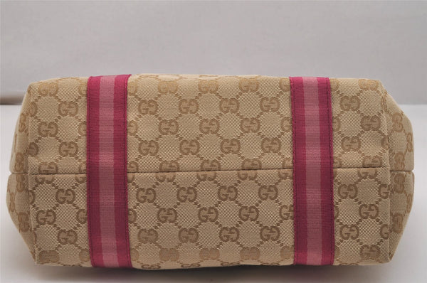 Authentic GUCCI Sherry Line Tote Bag GG Canvas Leather 137396 Beige Pink 7428J