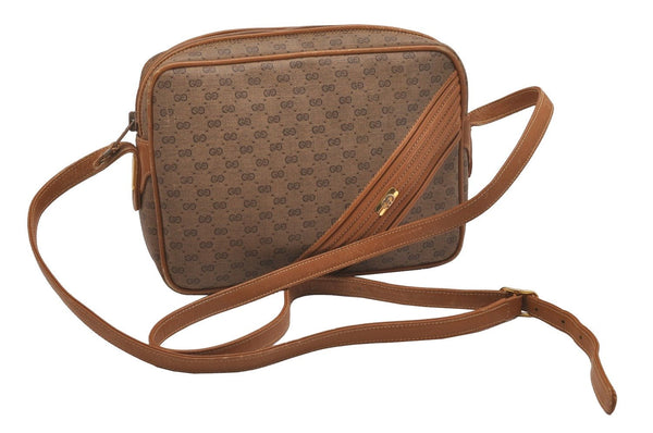 Authentic GUCCI Micro GG PVC Leather Shoulder Cross Body Bag Purse Brown  7431J