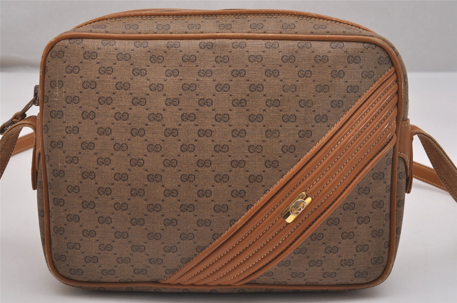 Authentic GUCCI Micro GG PVC Leather Shoulder Cross Body Bag Purse Brown  7431J